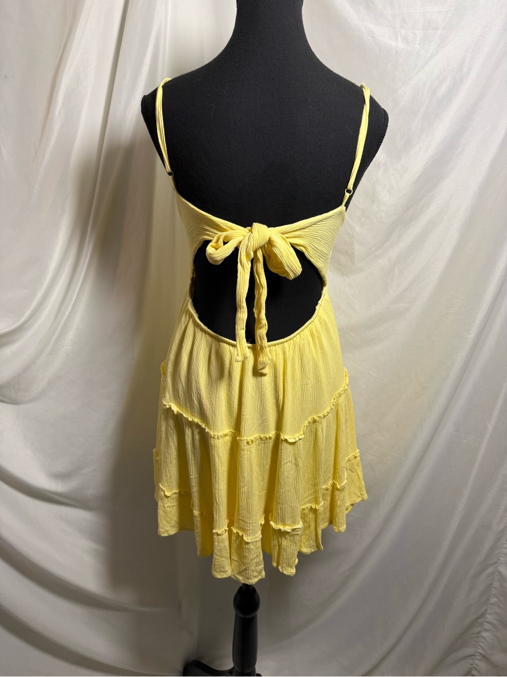 270) Streetwear Society Yellow Lace Tiered Mini Dress | Boho Summer Sundress - Picture 7 of 11